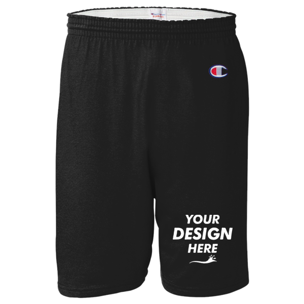Champion Unisex Cotton Gym Shorts, Black, Front view, Mockup