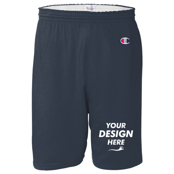 Champion Unisex Cotton Gym Shorts, Navy, Front view, Mockup
