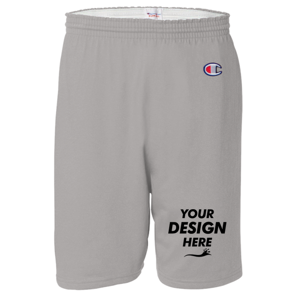 Champion Unisex Cotton Gym Shorts, Oxford Grey Heather, Front view, Mockup
