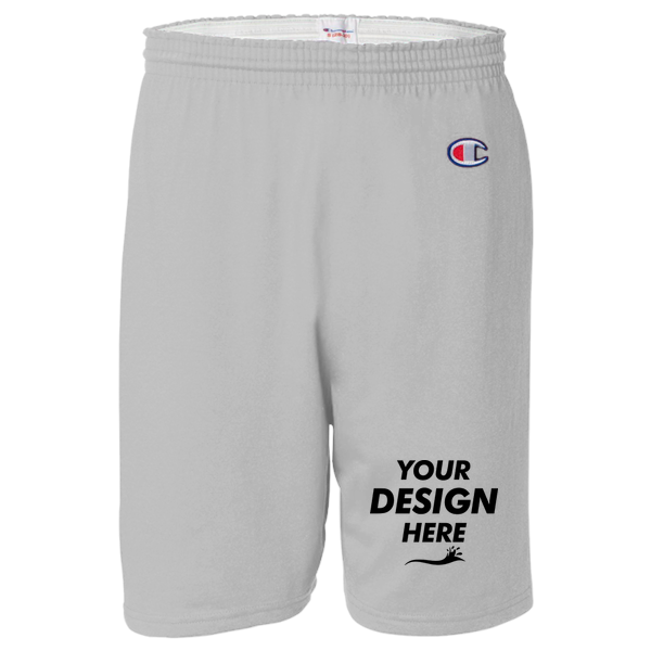 Champion Unisex Cotton Gym Shorts, Silver Grey, Front view, Mockup