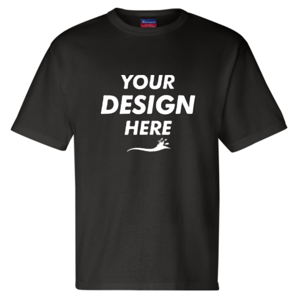 Champion Unisex Heritage Jersey T-Shirt, Black, Front view, Mockup