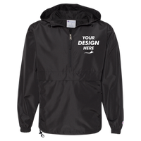 Champion Unisex Packable Anorak Jacket, Black, Front view, Mockup