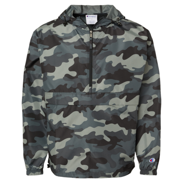 Champion Unisex Packable Anorak Jacket, Concrete Camo, Front view