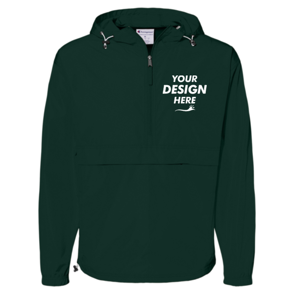 Champion Unisex Packable Anorak Jacket, Dark Green, Front view, Mockup