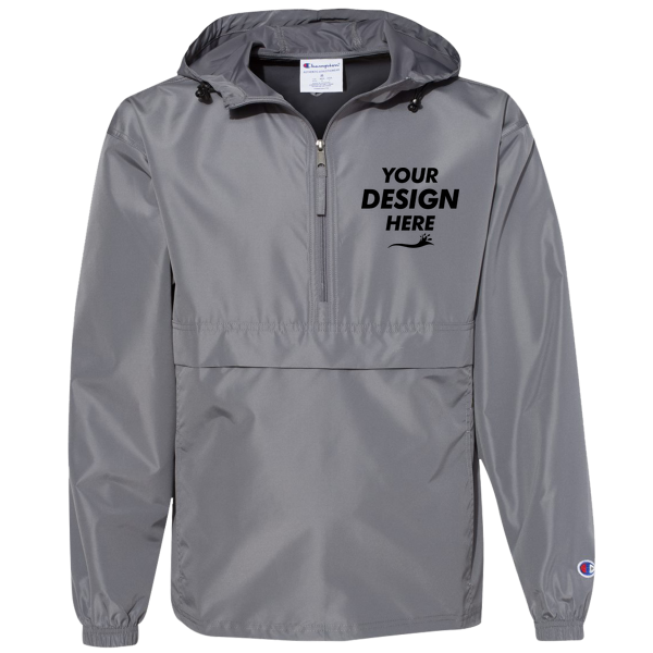 Champion Unisex Packable Anorak Jacket, Graphite, Front view, Mockup