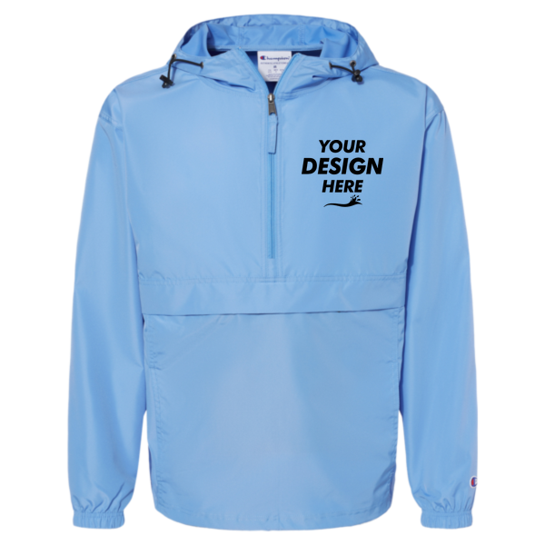 Champion Unisex Packable Anorak Jacket, Light Blue, Front view, Mockup