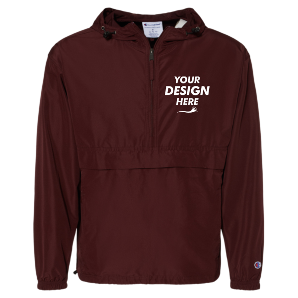 Champion Unisex Packable Anorak Jacket, Maroon, Front view, Mockup