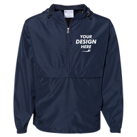Champion Unisex Packable Anorak Jacket, Navy, Front view, Mockup