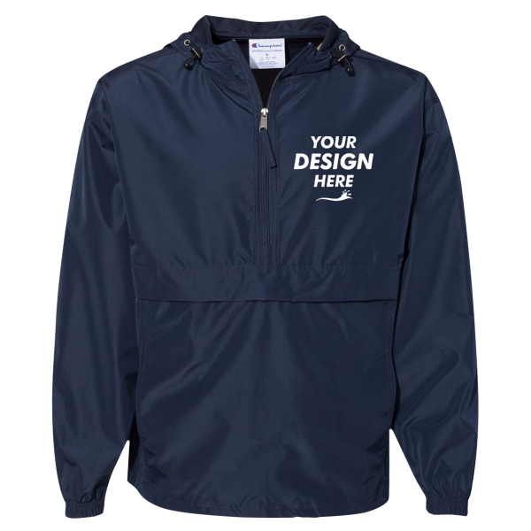 Champion Unisex Packable Anorak Jacket, Navy, Front view, Mockup