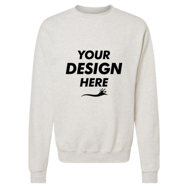 Champion Unisex Powerblend Crewneck Sweatshirt, Oatmeal Heather, Front view, Mockup