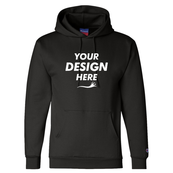 Champion Unisex Powerblend® Hooded Sweatshirt, Black, Front view, Mockup