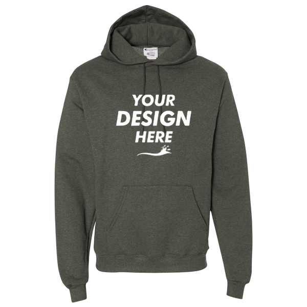 Champion Unisex Powerblend® Hooded Sweatshirt, Dark Green Heather, Front view, Mockup