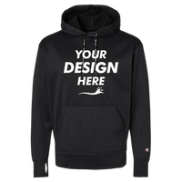 Champion Unisex Sport Hooded Sweatshirt, Black, Front view, Mockup