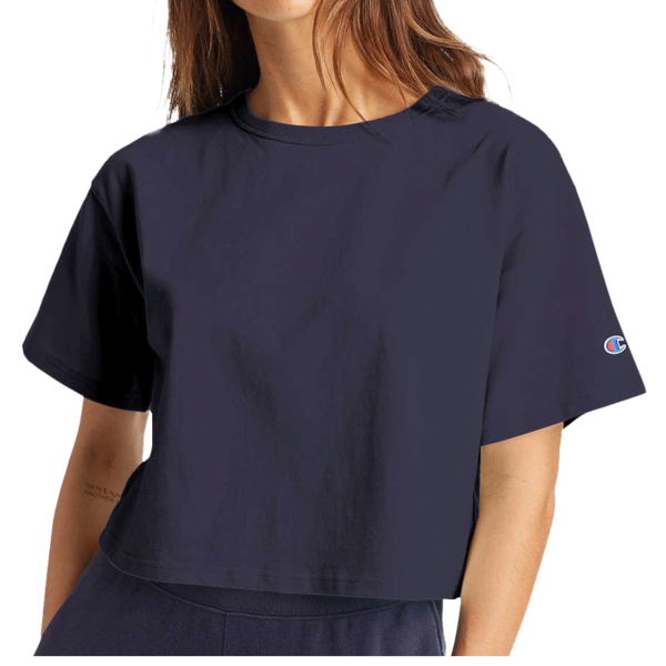 Champion Women's Heritage Jersey Crop T-Shirt, Navy, Front view