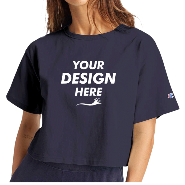 Champion Women's Heritage Jersey Crop T-Shirt, Navy, Front view, Mockup