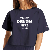 Champion Women's Heritage Jersey Crop T-Shirt, Navy, Front view, Mockup