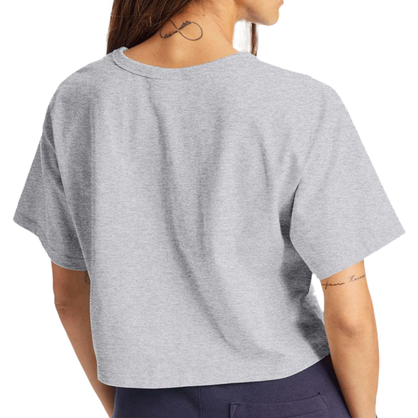 Champion Women's Heritage Jersey Crop T-Shirt, Oxford Grey, Back view