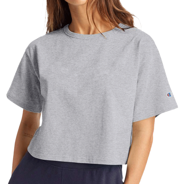 Champion Women's Heritage Jersey Crop T-Shirt, Oxford Grey, Front view