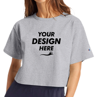Champion Women's Heritage Jersey Crop T-Shirt, Oxford Grey, Front view, Mockup