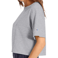 Champion Women's Heritage Jersey Crop T-Shirt, Oxford Grey, Left Sleeve view