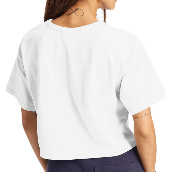 Champion Women's Heritage Jersey Crop T-Shirt, White, Back view