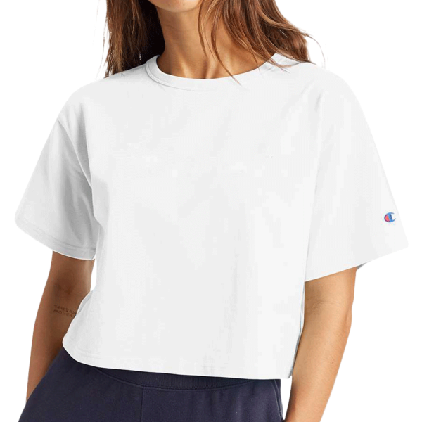 Champion Women's Heritage Jersey Crop T-Shirt, White, Front view
