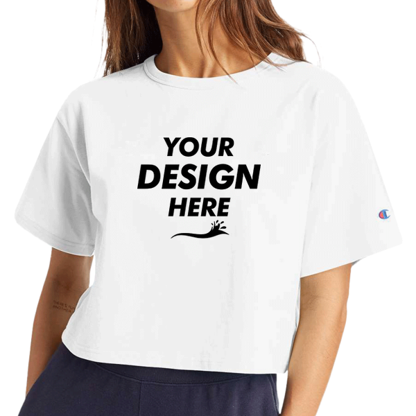 Champion Women's Heritage Jersey Crop T-Shirt, White, Front view, Mockup