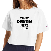 Champion Women's Heritage Jersey Crop T-Shirt, White, Front view, Mockup