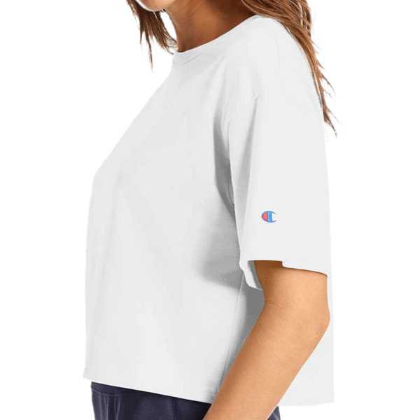 Champion Women's Heritage Jersey Crop T-Shirt, White, Left Sleeve view