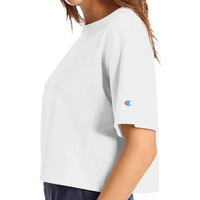 Champion Women's Heritage Jersey Crop T-Shirt, White, Left Sleeve view