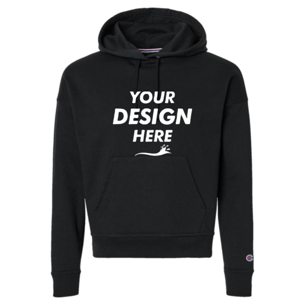 Champion Women's Powerblend® Hooded Sweatshirt, Black, Front view, Mockup