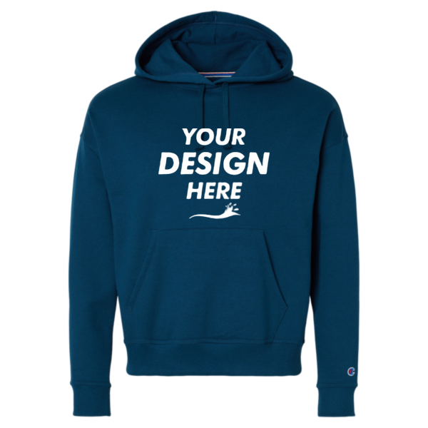 Champion Women's Powerblend® Hooded Sweatshirt, Late Night Blue, Front view, Mockup