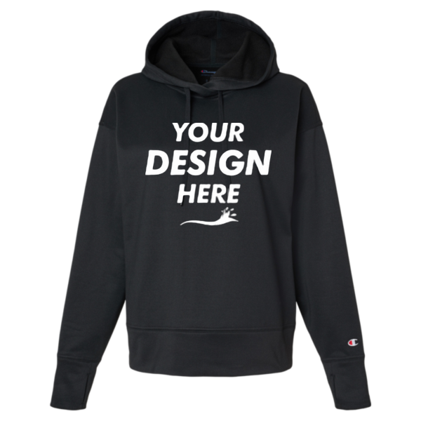 Champion Women's Sport Hooded Sweatshirt, Black, Front view, Mockup