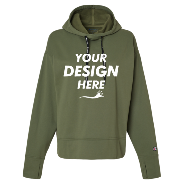 Champion Women's Sport Hooded Sweatshirt, Fresh Olive, Front view, Mockup
