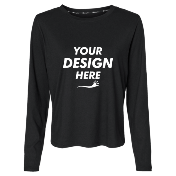 Champion Women's Sport Soft Touch Long Sleeve T-Shirt, Black, Front view, Mockup