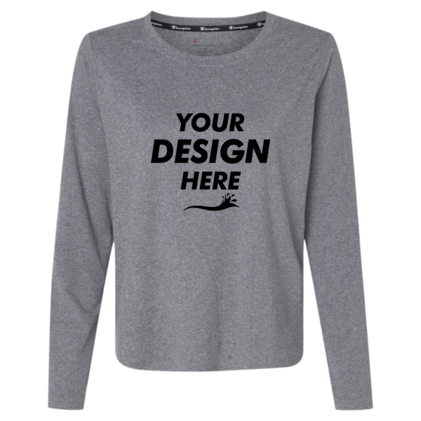 Champion Women's Sport Soft Touch Long Sleeve T-Shirt, Ebony Heather, Front view, Mockup