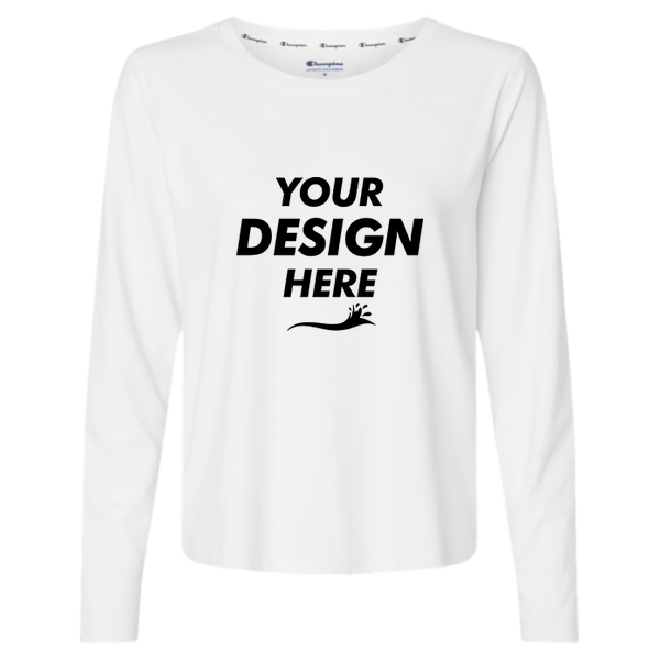 Champion Women's Sport Soft Touch Long Sleeve T-Shirt, White, Front view, Mockup