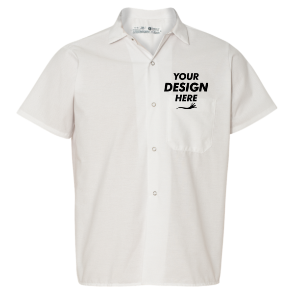 Chef Designs Poplin Cook Shirt with Gripper Closures, White, Front view, Mockup