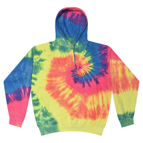 Colortone Unisex Tie-Dyed Hooded Sweatshirt, Neon Rainbow, Front view