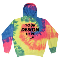 Colortone Unisex Tie-Dyed Hooded Sweatshirt, Neon Rainbow, Front view, Mockup