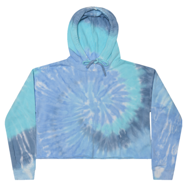 Colortone Women's Tie-Dyed Crop Hooded Sweatshirt, Lagoon, Front view