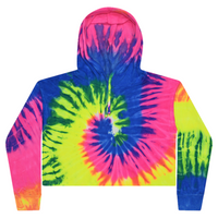 Colortone Women's Tie-Dyed Crop Hooded Sweatshirt, Neon Rainbow, Front view