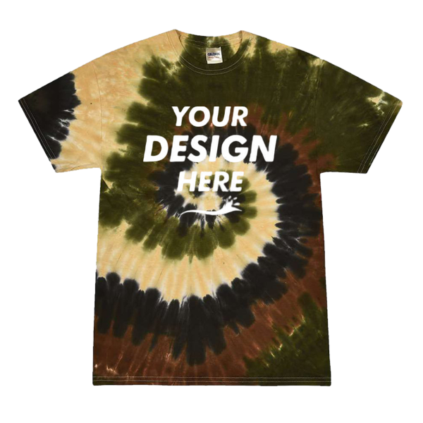 Colortone Youth Multi-Color Tie-Dyed T-Shirt, Camo Swirl / Camo Swirl, Front view, Mockup