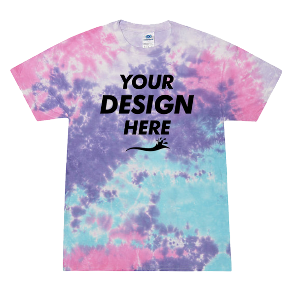 Colortone Youth Multi-Color Tie-Dyed T-Shirt, Cotton Candy / Cotton Candy, Front view, Mockup