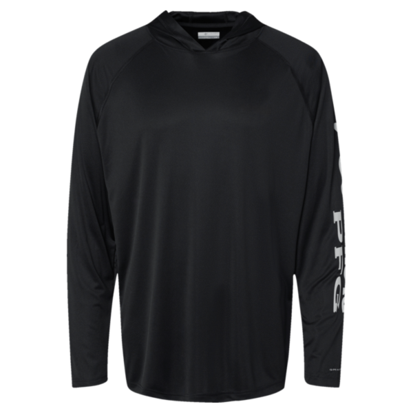 Columbia Men's PFG Terminal Tackle™ Hooded Long Sleeve T-Shirt, Black / Cool Grey, Front view