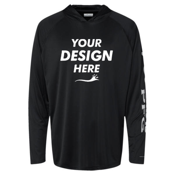 Columbia Men's PFG Terminal Tackle™ Hooded Long Sleeve T-Shirt, Black / Cool Grey, Front view, Mockup