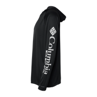 Columbia Men's PFG Terminal Tackle™ Hooded Long Sleeve T-Shirt, Black / Cool Grey, Left Sleeve view