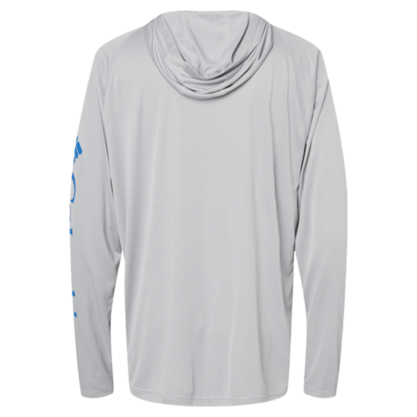 Columbia Men's PFG Terminal Tackle™ Hooded Long Sleeve T-Shirt, Cool Grey / Vivid Blue, Back view
