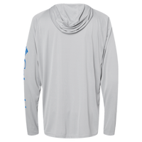 Columbia Men's PFG Terminal Tackle™ Hooded Long Sleeve T-Shirt, Cool Grey / Vivid Blue, Back view