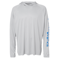 Columbia Men's PFG Terminal Tackle™ Hooded Long Sleeve T-Shirt, Cool Grey / Vivid Blue, Front view